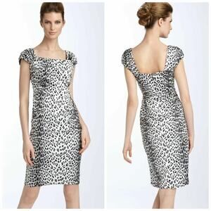 Tadashi Shoji White Leopard Animal Print Sheath Dress Size 8 Mob Wife Aesthetic
